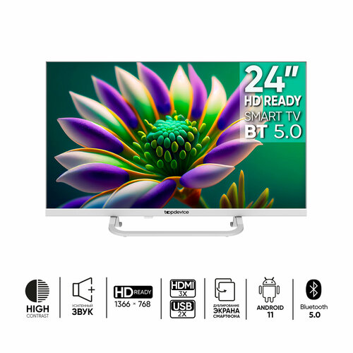 Телевизор Topdevice TV 24 FRAMELESS NEO CS04 HD Smart TV WildRed белый 1229900₽