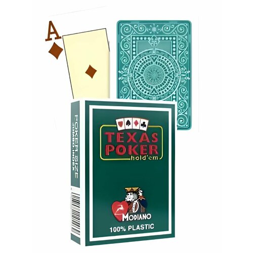 Карты игральные Modiano 100% plastic Texas Poker зеленые