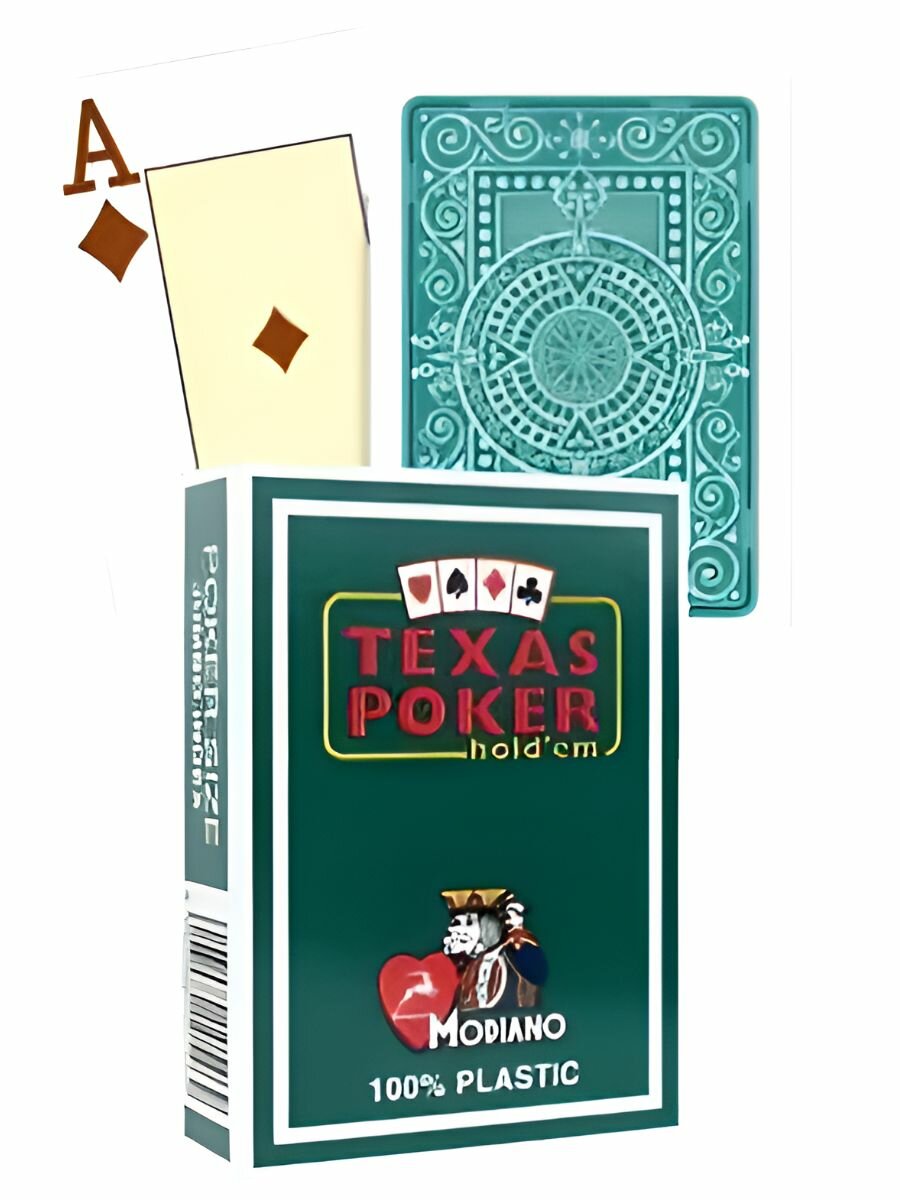 Карты игральные Modiano 100% plastic Texas Poker зеленые