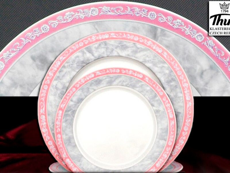 тарелка THUN Яна Серый мрамор с розовым кантом 19см десертная фарфор - фото №3