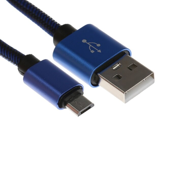 Кабель MicroUSB - USB 2.1 А оплётка нейлон 1 метр синий