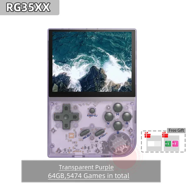 Консоль игровая приставка ANBERNIC RG35XX, 3,5 дюйма, 2600 мА*ч, IPS экран, 5000 игр, 64 Гб, фиолетовый