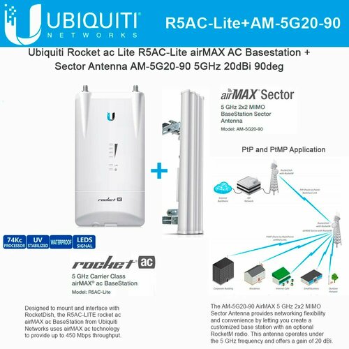Уличная Wifi 5G Ubiquiti Rocket 5 AC Lite новая новая wi fi антенна ubiquiti airmax ac sector 5g 22 45 ac