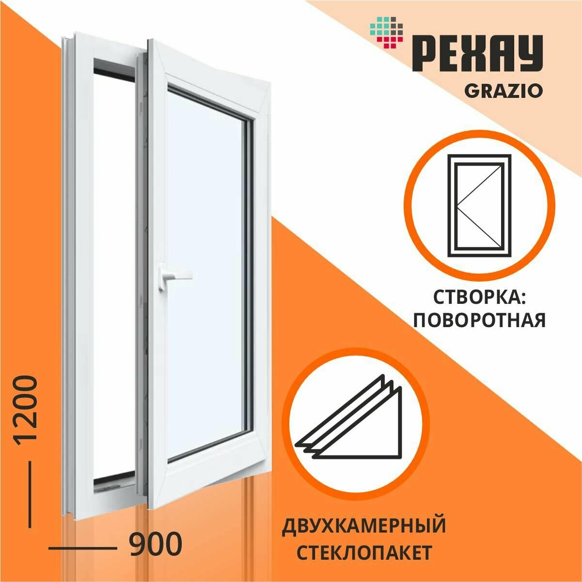 Окно пластиковое 900*1200, одностворчатое