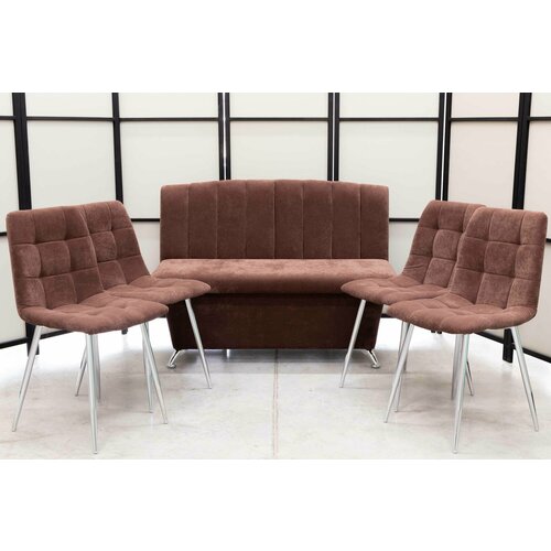 Кухонный диван Альт с 4-мя стульями 120х56 см обивка моющаяся антивандальная антикоготь цвет - шоколад 48490₽