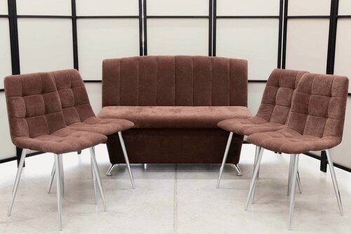 Изображение товара Кухонный диван Альт с 4-мя стульями, 120х56 см, обивка моющаяся, антивандальная, антикоготь, цвет - шоколад.