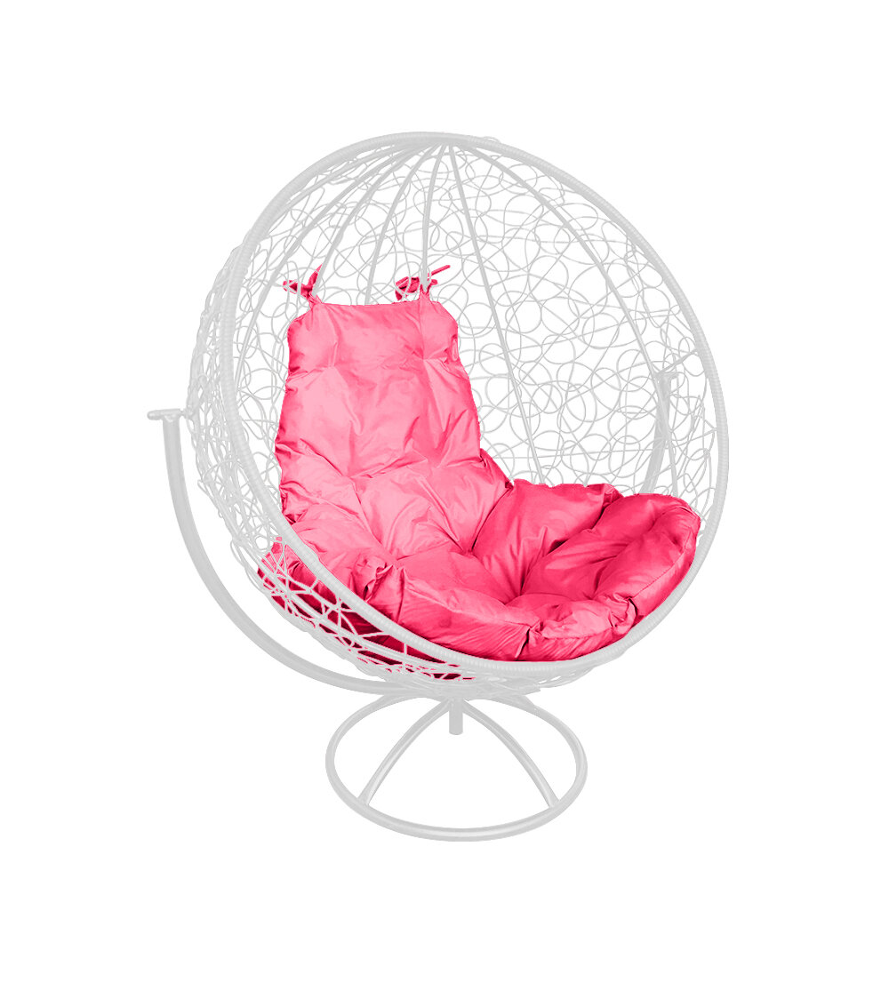 Подвесное кресло M-group круг с ротангом белое розовая подушка