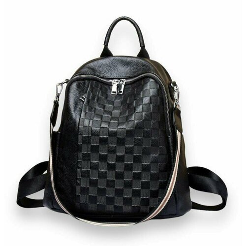 Рюкзак  городской женский из натуральной кожи, сумка-рюкзак трансформер, фактура зернистая, рельефная, черный