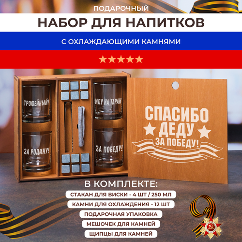 Подарочный набор, 4 стакана, бокала для виски, коньяка с гравировкой 