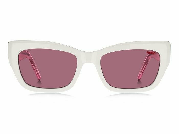 фото Женские солнцезащитные очки Hugo HG 1301/S HDR U1, цвет: белый, цвет линзы: розовый, кошачий глаз, ацетат