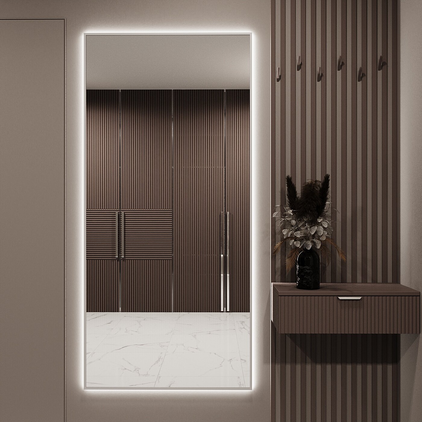 Зеркало с подсветкой в алюминиевой раме настенное Market-house 160х80 см. Свет: Нейтральный Белый 6000К. Серебро