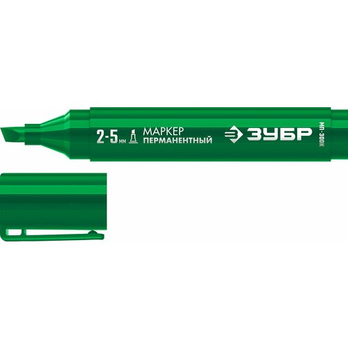 ЗУБР МП-300К 2-5 мм, клиновидный, зеленый, Перманентный маркер, профессионал (06323-4) маркер строительный зубр мп 300к 06323 3 перманентный клиновидный 2 5 мм красный