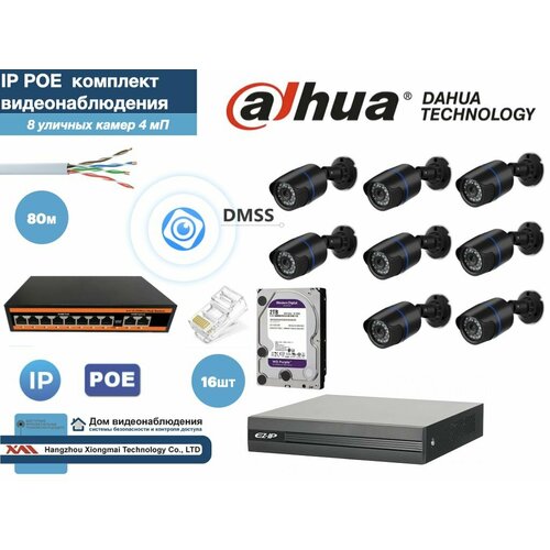 Полный готовый DAHUA комплект видеонаблюдения на 8 камер 4мП (KITD8IP100B4MP_HDD2Tb)