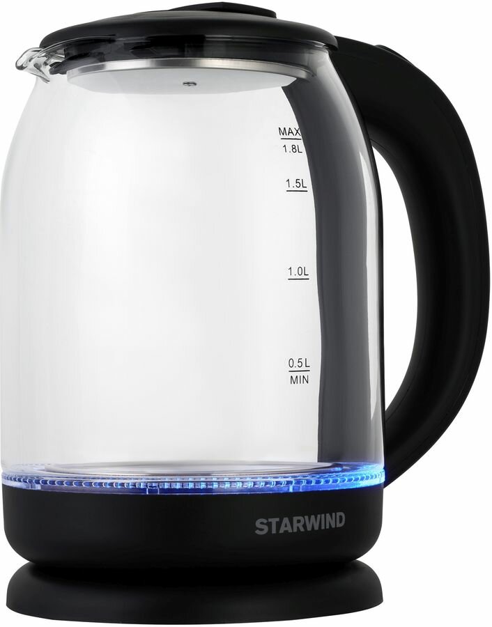 Чайник электрический StarWind SKG1779, 1700Вт, прозрачный и черный