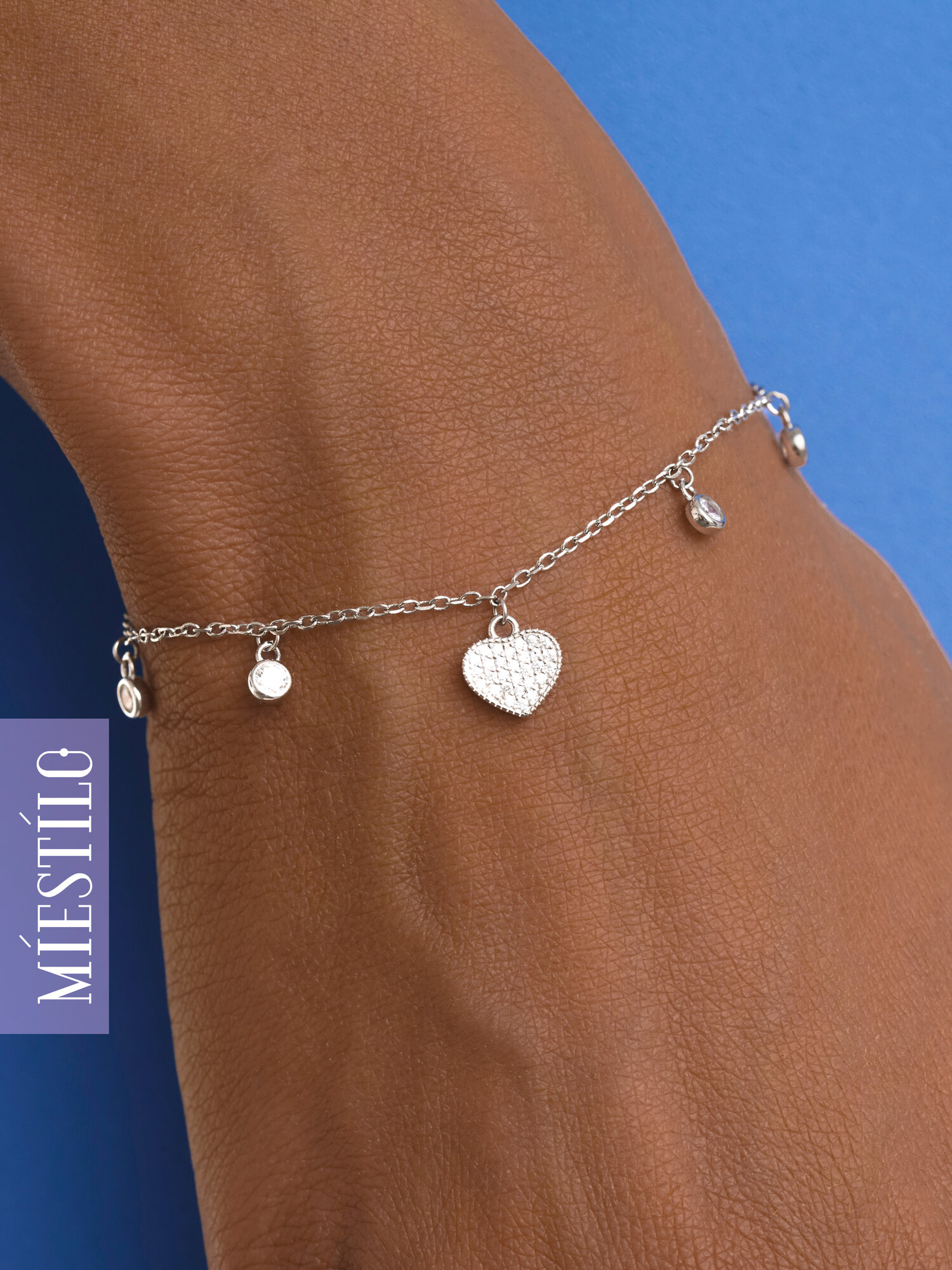 Браслет-цепочка MIESTILO женский на руку ювелирный с подвесками сердечками, серебро, 925 проба, родирование, фианит
