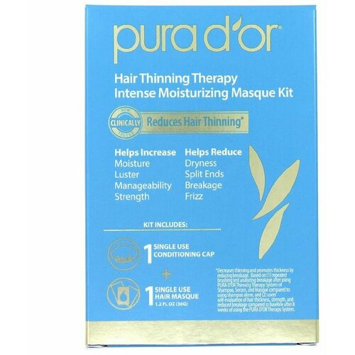 Pura D'or, средство против выпадения волос, интенсивная увлажняющая маска, 8 пакетиков по 36 мл