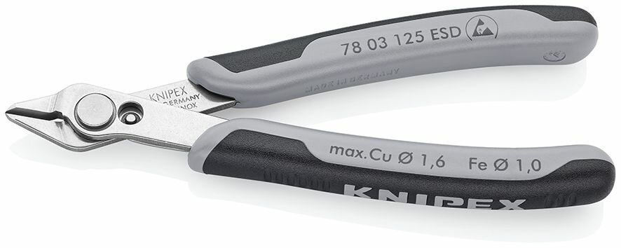 Бокорезы KNIPEX Electronic Super Knips прецизионные ESD, нерж, 125 мм, 2-комп антистатические ручки KN-7803125ESD