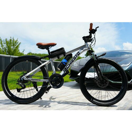 Велосипед RICHIESTO 24 Алюминиевая рама 14 Горный Для детей и подростков Спортивный Универсальный серебристый глянец с коричневым 24500₽