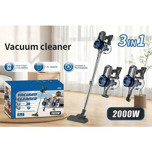 Пылесос беспроводной 3 в 1 вертикальный ручной с контейнером 12л для уборки дома офиса с защитой от перегрева2000ВТ 9555₽