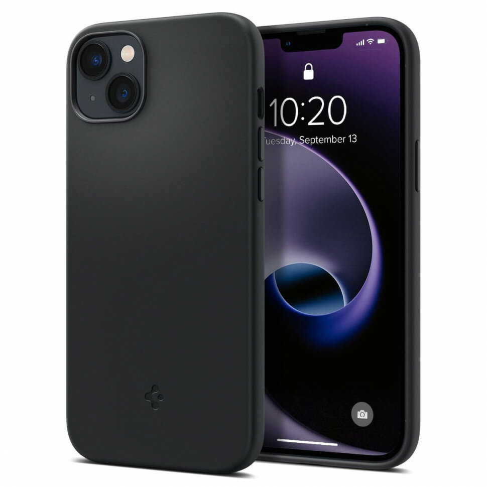 Чехол SPIGEN Silicone Fit с MagSafe для iPhone 14 Plus черный (Black) — фото 1