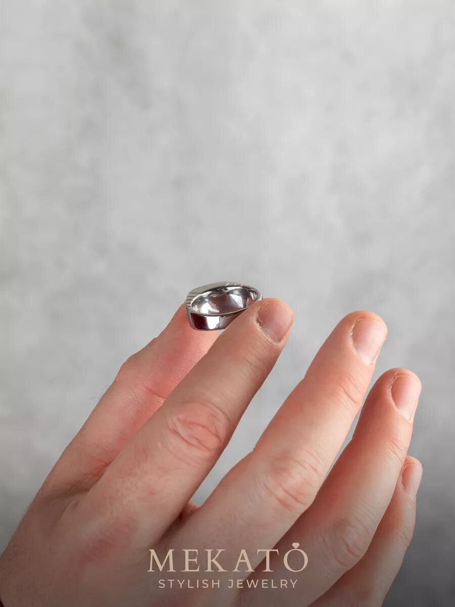 Печатка МЕКАТО, стекло, размер 18, зеленый, серебряный — фото 1