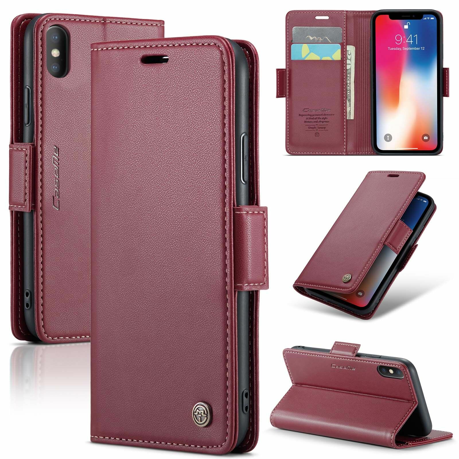 Подходит для Apple iPhone X / iPhone XS (Айфон Х / Айфон ХС) кронштейн ретро - PU магнитное затвор сейсмостойкий кожаный чехол