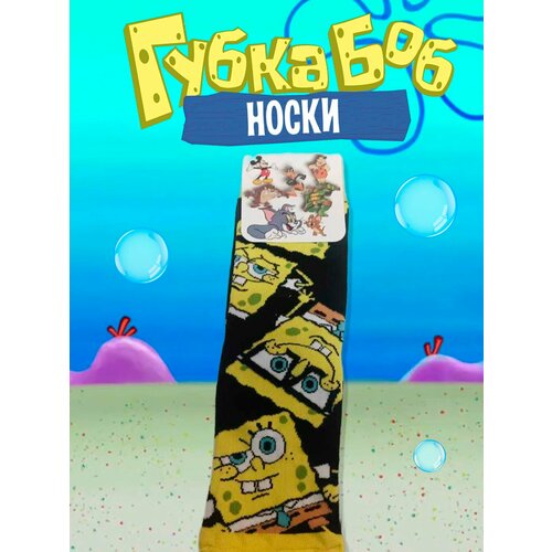 фото Носки crazy llama's носки с принтом, crazy llama's, губка боб, размер 36-44, черный, желтый