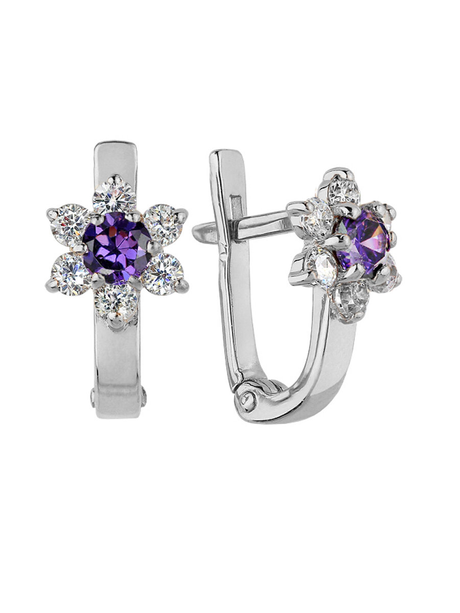 Серьги Юверос, серебро, 925 проба, родирование, фианит