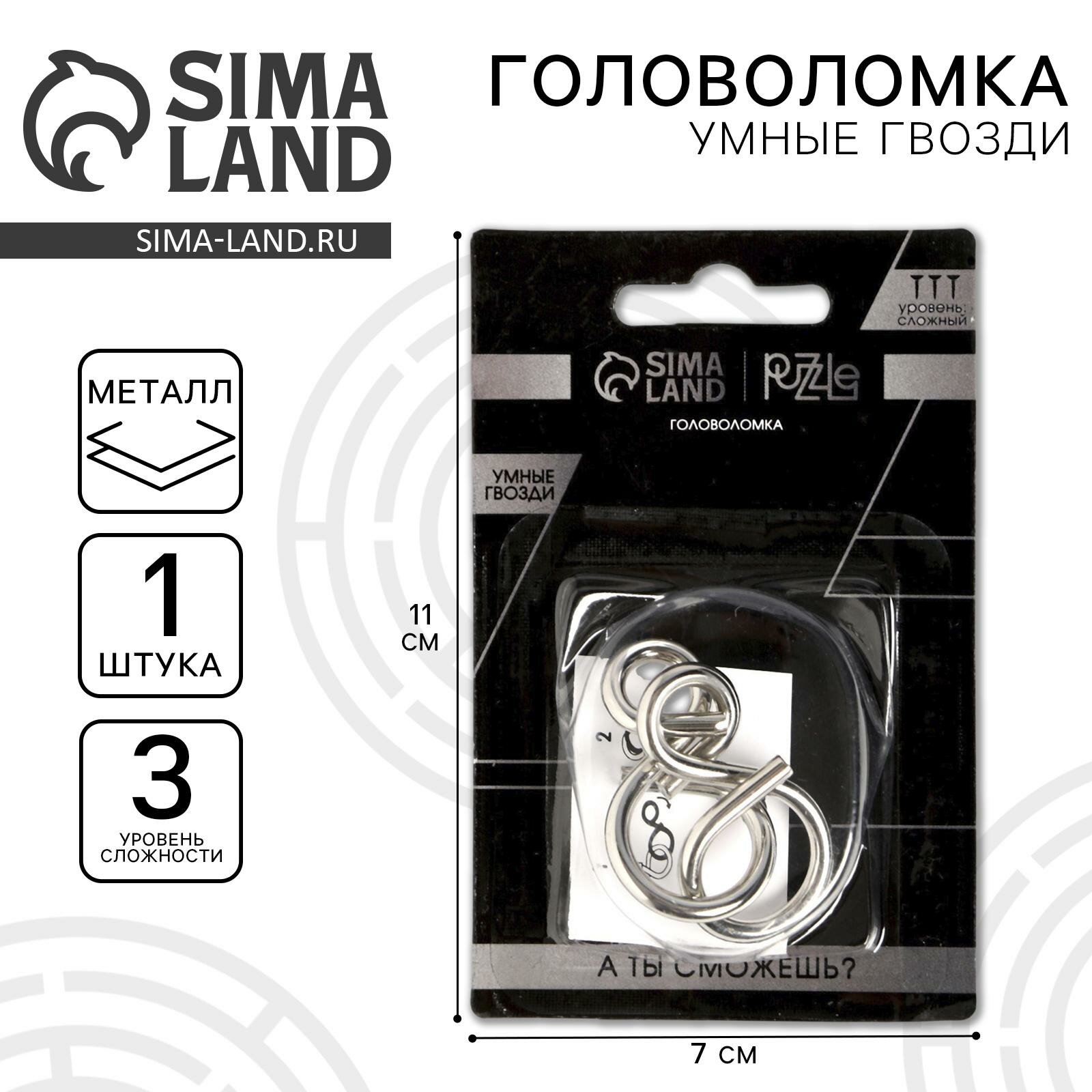Головоломка Puzzle Игры разума "Умные гвозди" №3, металл, уровень сложный