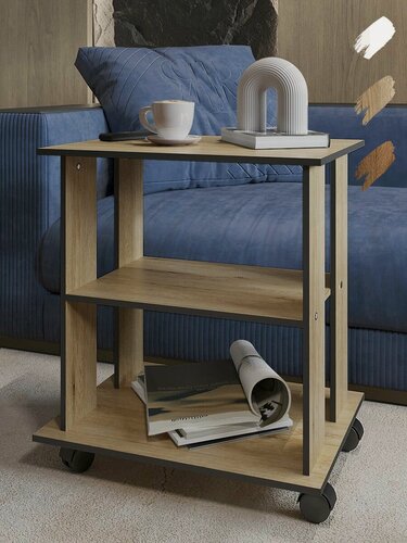 Изображение товара Столик журнальный на колесиках с полкой, мобильный столик для ноутбука