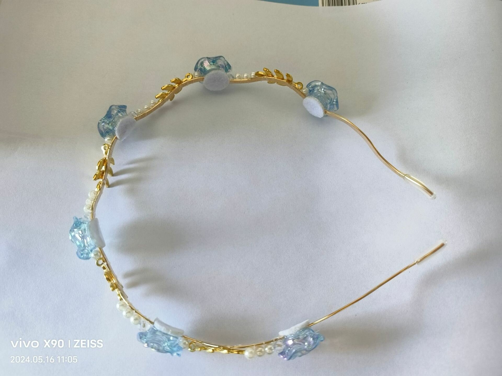 Повязка на голову "Ретро-открытка", с розовым жемчугом