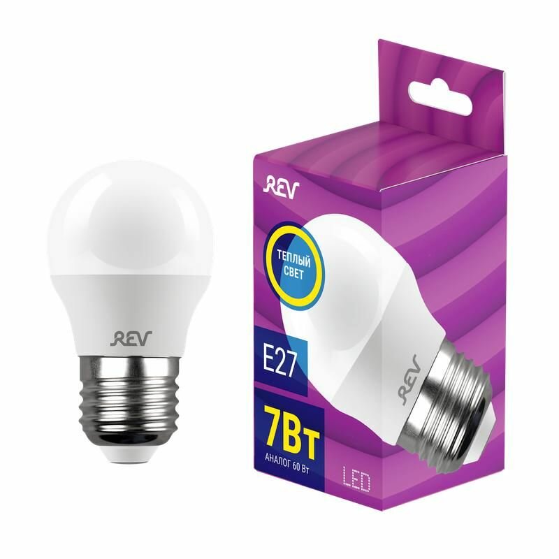 Лампа светодиодная G45 7Вт шар 2700К тепл  бел  E27 600лм 180 240В REV 32342 6