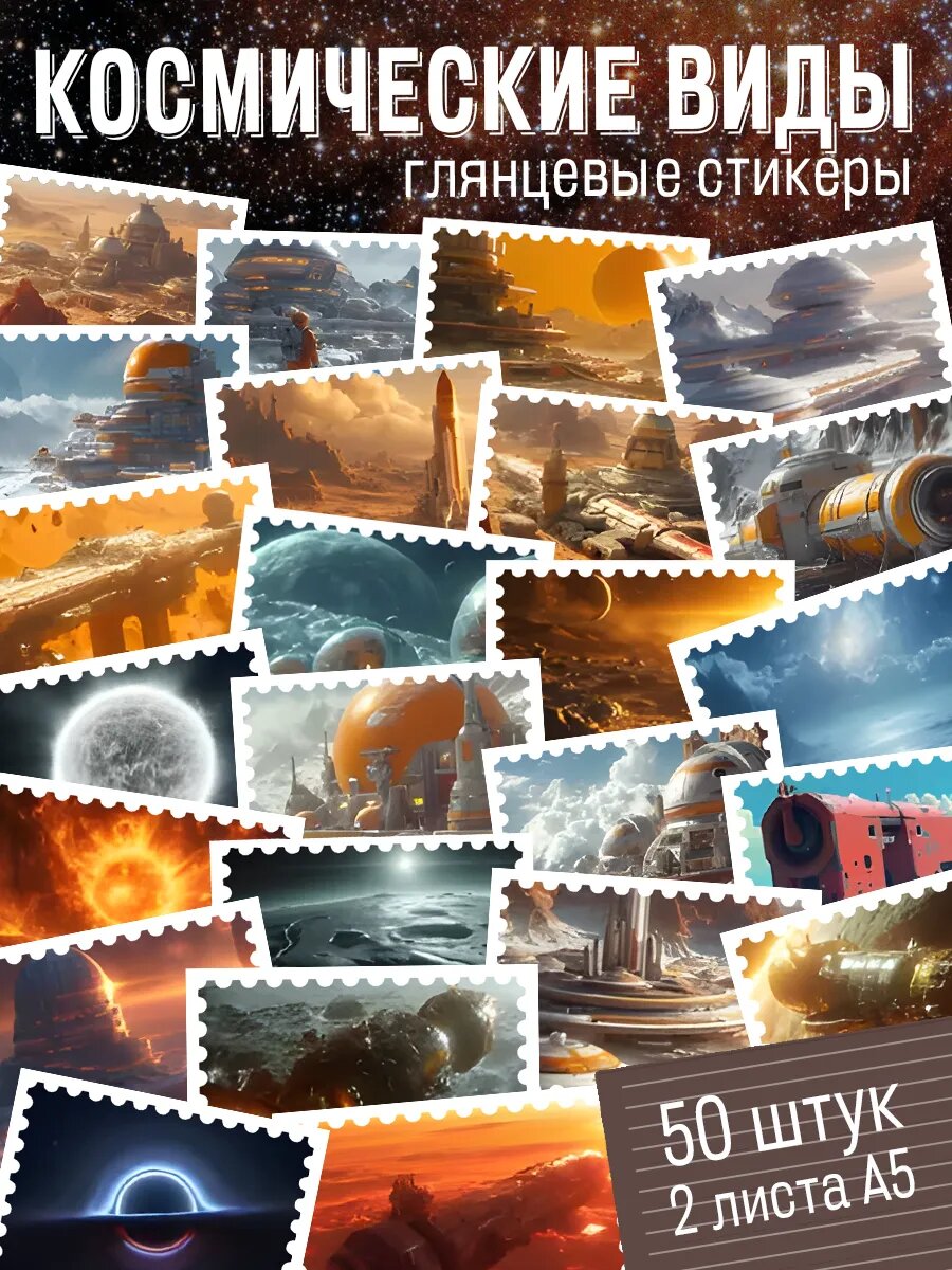 Наклейки Stick to Stick "Космические виды", винил, многоразовые, 50 штук