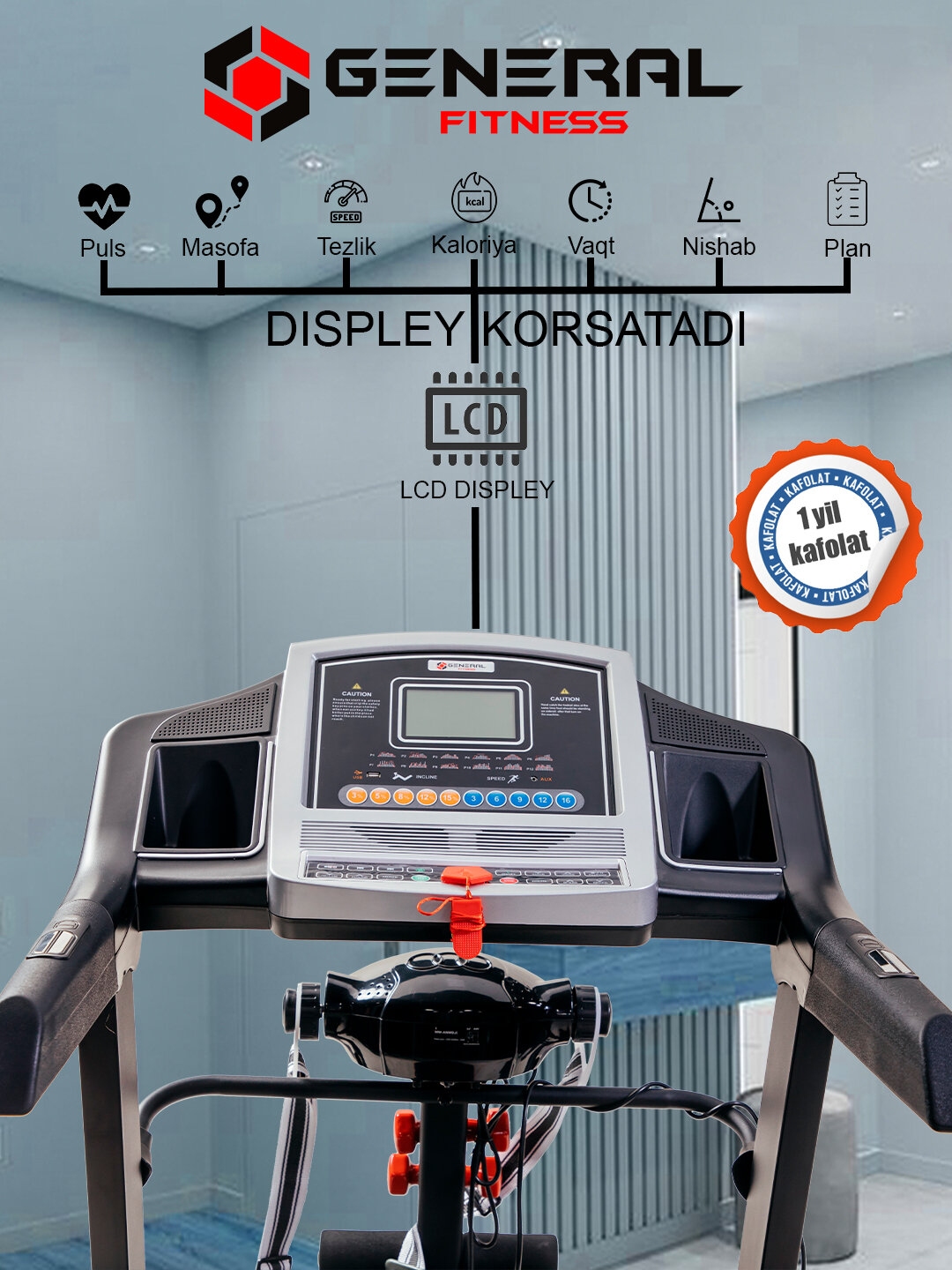 Беговая дорожка General Fitness GF-5080M Global, 135 см х 48 см, 7" LCD, DC мотор 3.0 HP, 1-20км/ч — фото 1