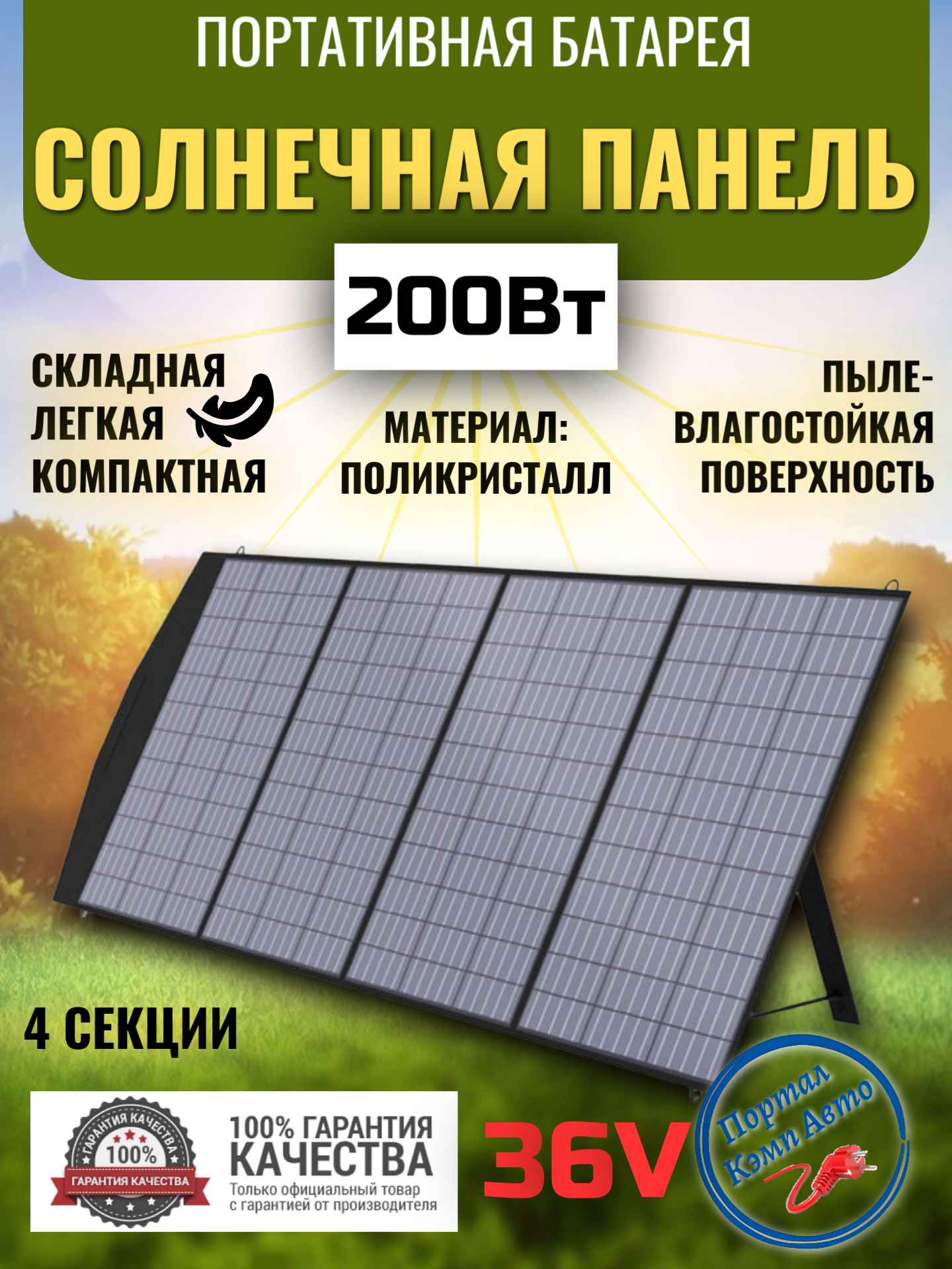 Солнечная батарея портативная складная панель 200 Вт 36В ALLPOWERS