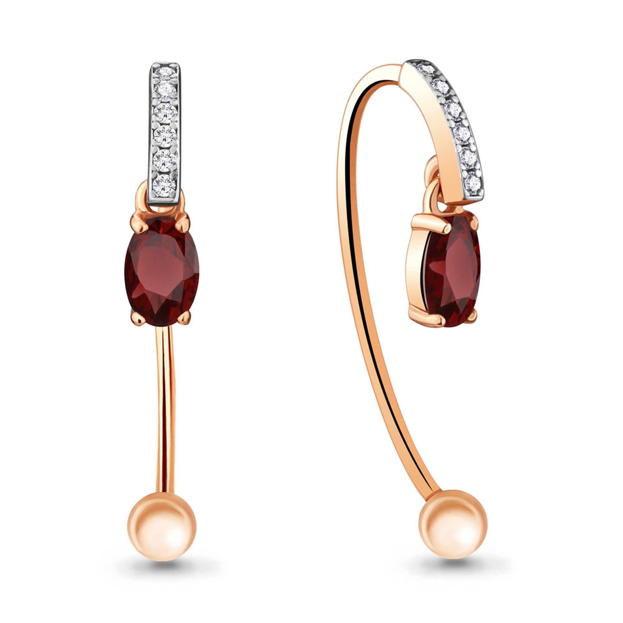 Серьги Diamant online, серебро, 925 проба, золочение, фианит, гранат