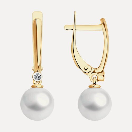 Изображение товара Серьги, красное золото, 585 проба, бриллиант, жемчуг