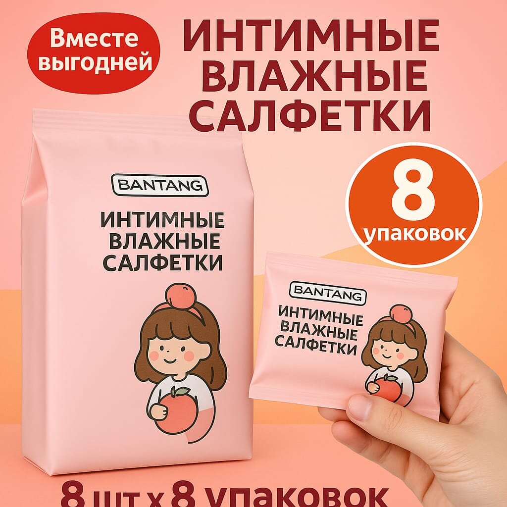 Мини карманные влажные салфетки 8 х 8, плотная ткань, всегда под рукой
