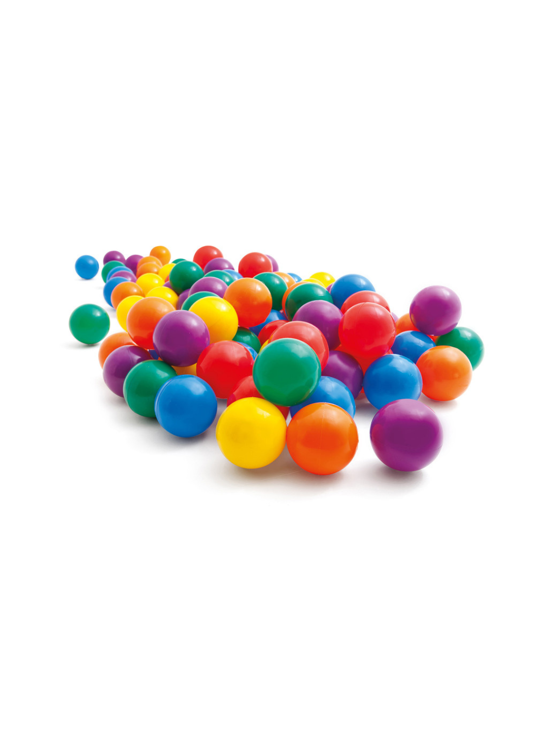 Набор пластиковых мячей Intex 49602, для игровых центров и сухих бассейнов, 100 штук, 6 цветов, 6,5см — фото 1