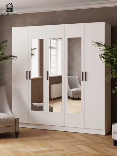 Изображение товара Шкаф для одежды HomeGrad Lars 200 см, белый, распашной, с зеркалом.