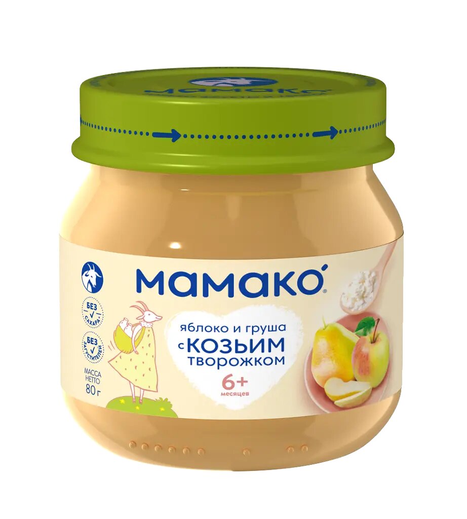 Мамако пюре яблоко груша и козий творожок 6 мес. 80 г 1 шт