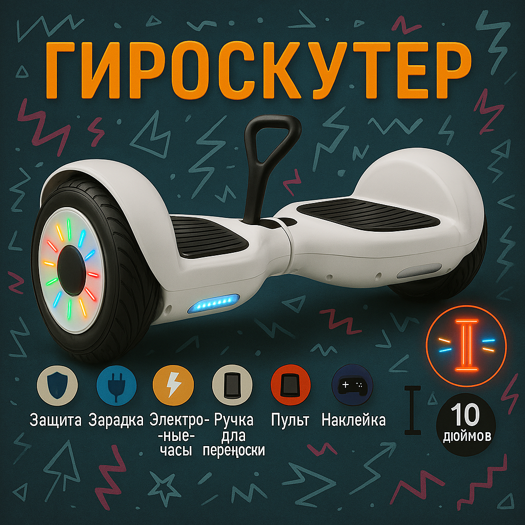 Гироскутер с пультом управления 10", для взрослых, с LED-подсветкой и Bluetooth