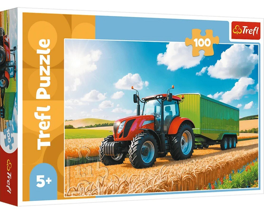 Пазл для детей Trefl 100 деталей, элементов: Трактор с прицепом