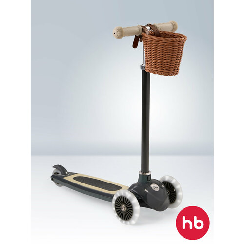 50035, Самокат трехколесный детский Happy Baby TORNADO V2 для девочки и для мальчика, светящиеся колеса, черный