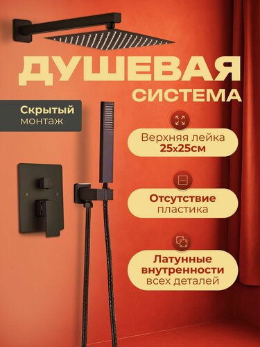 Изображение товара Душевая система скрытого монтажа, черная.