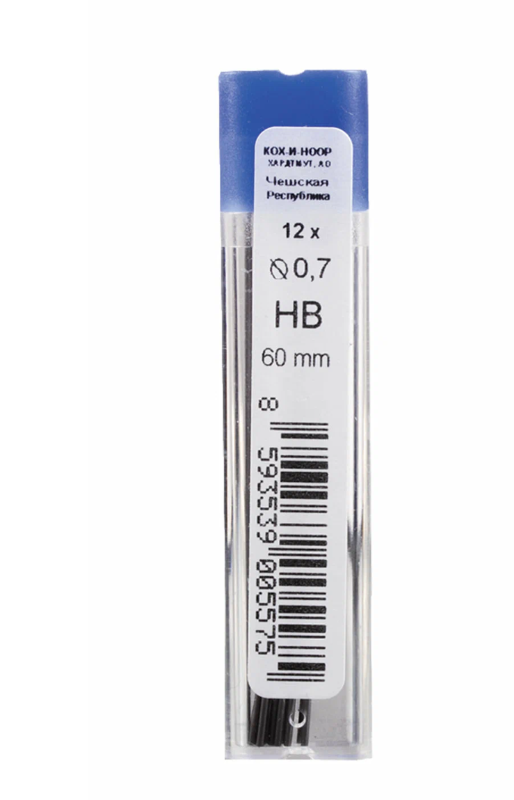 Грифели запасные 0,7 мм, HB, KOH-I-NOOR, комплект 12 шт, 4162/HB, 41620HB007PKRU