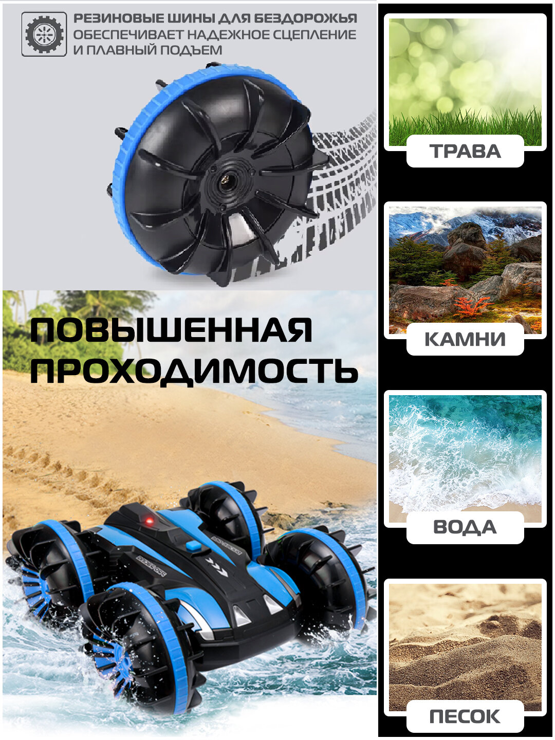 Радиоуправляемый вездеход-амфибия, с функцией переворота — фото 1
