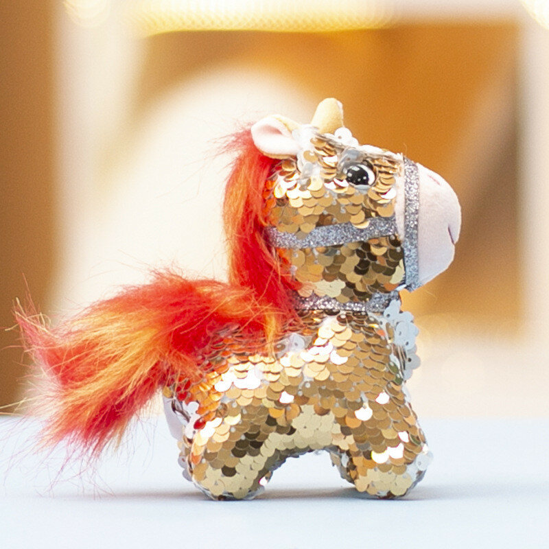 Мягкая игрушка мультяшное животное пони с пайетками и наполнителем из пп хлопка для декора и подарков коричневый 12 см