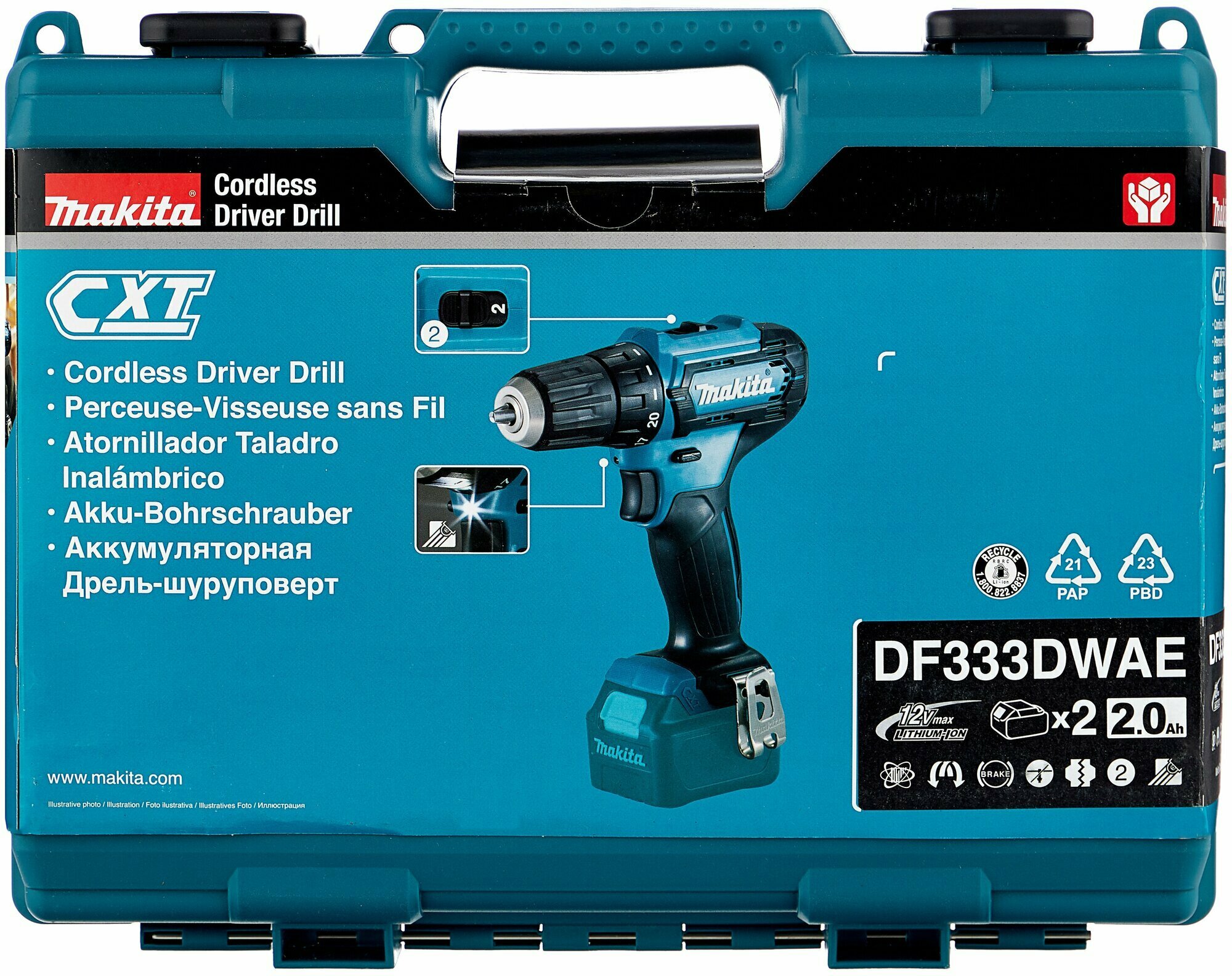 Дрель-шуруповерт аккумуляторная Makita DF333DWAE CXT 12В, 2х2Ач — фото 1