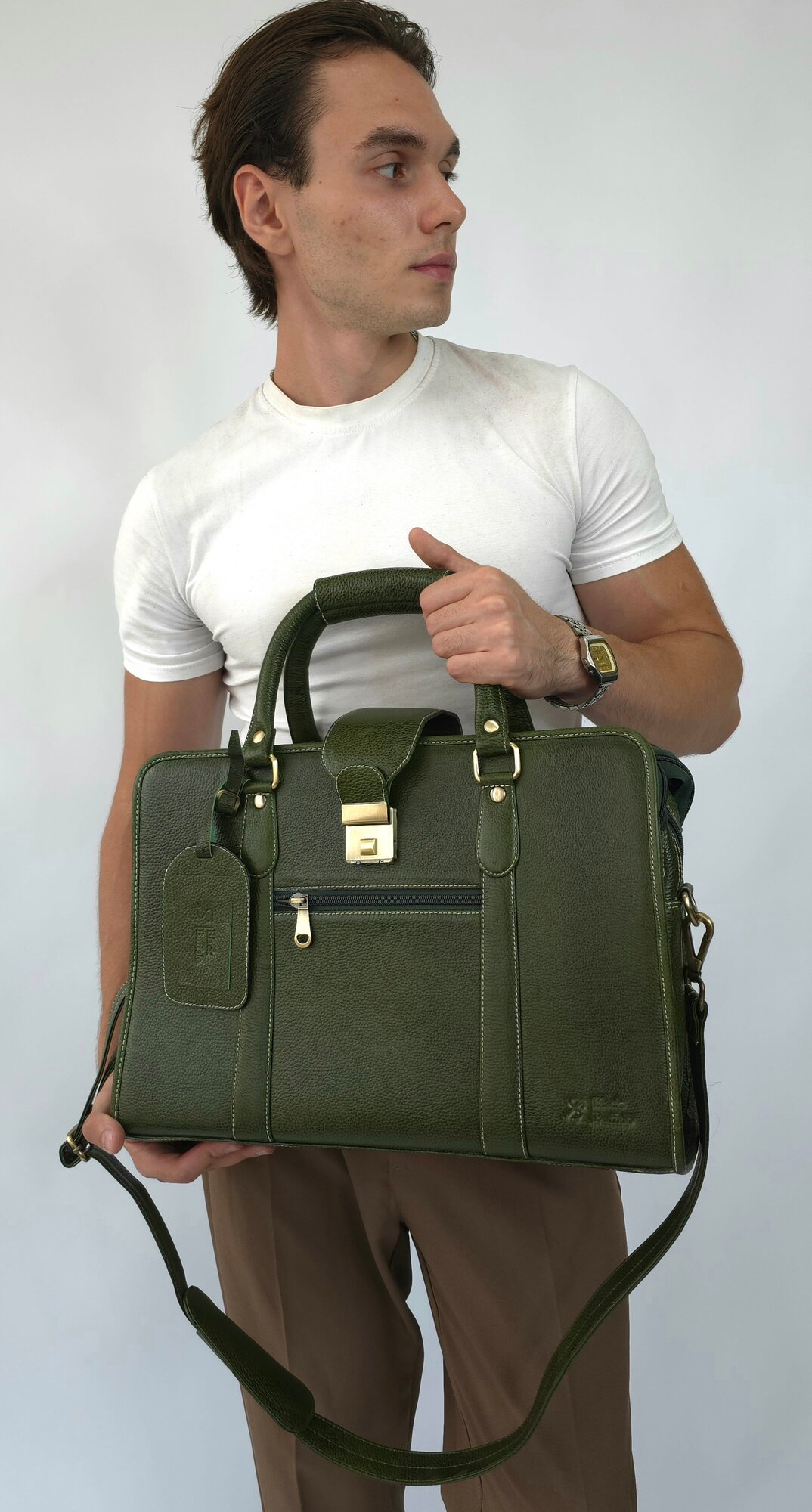 Сумка саквояж Black Buffalo, фактура зернистая, зеленый,